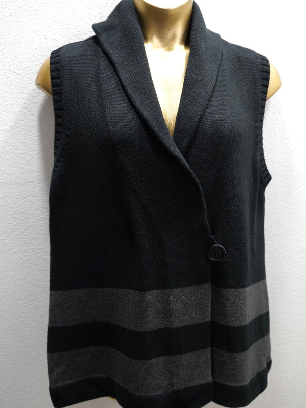 Lauren Ralph Lauren Black Gray Stripe Duster Vest size 2X